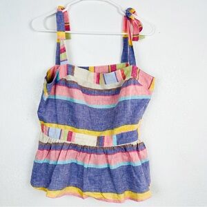 New York & company size L colorful striped linen blend tank top